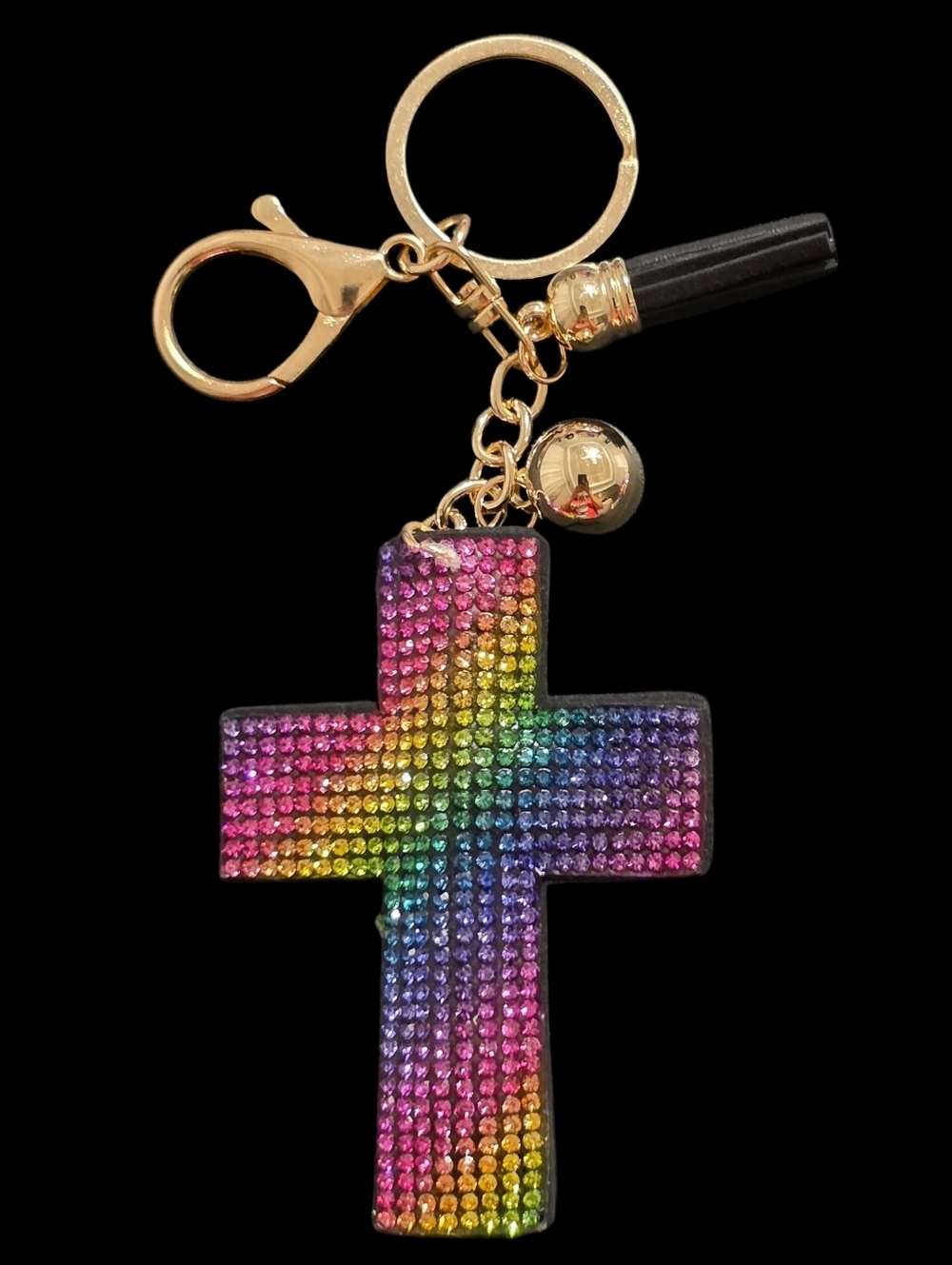 Multicolor Rhinestone Cross Bag Charm Keychain
